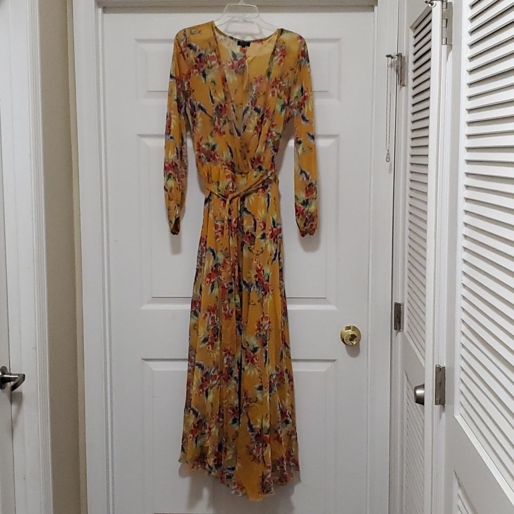 Spy Zone Exchange NWT womens L yellow sheer multicolor floral maxi dre…